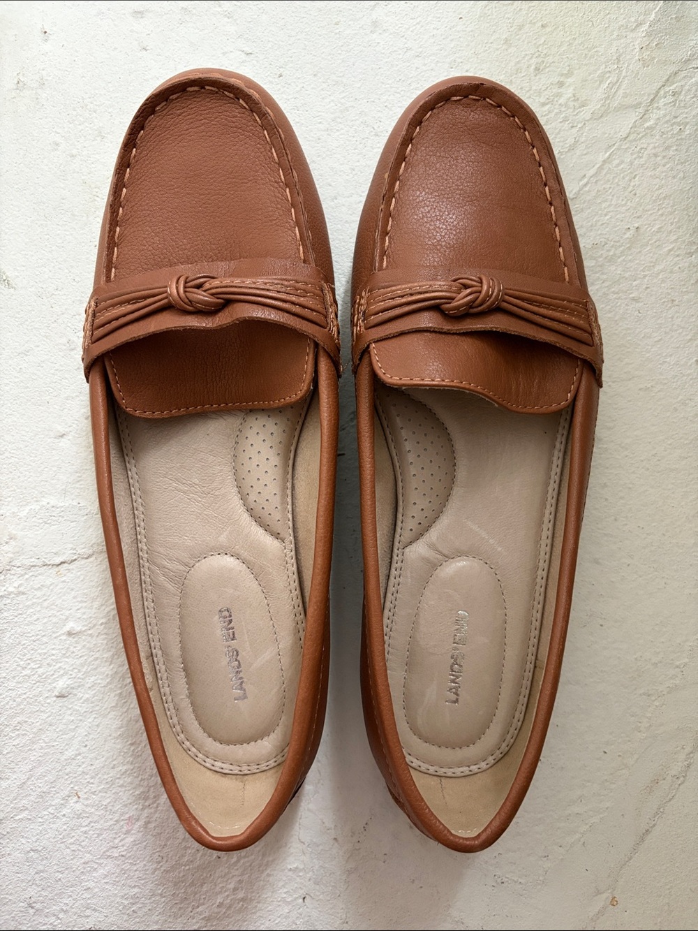 Lands’ End Women's Tan Leather Knot-Detail Loafers
